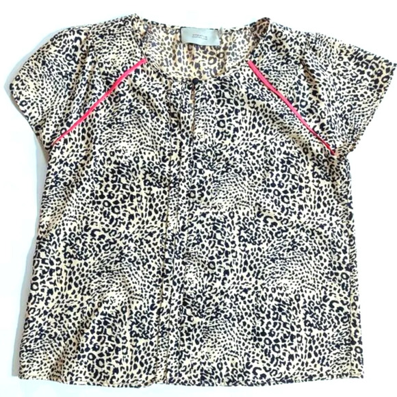 Creative Commune Navy Cheetah Print Keyhole Silky Womens Blouse Size Medium - Picture 1 of 8